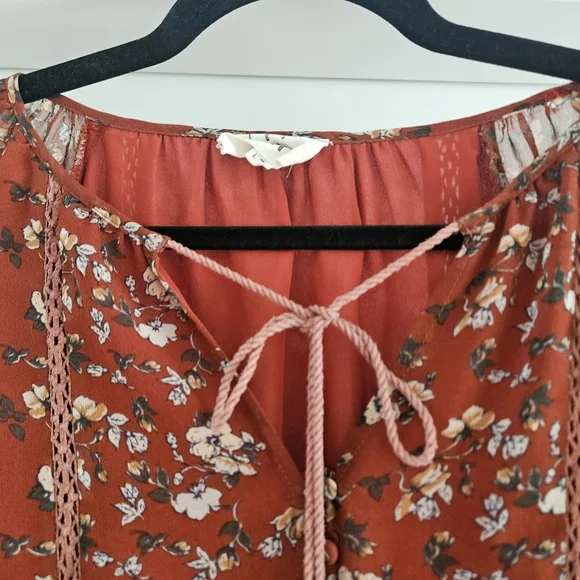 Lost + Wander Floral Long Sleeve Dress in Rust Anthropologie - Picture 4 of 6